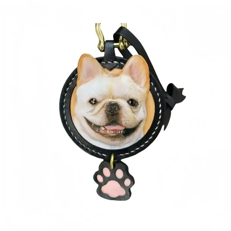 Customized Pet Leather Carved 3D Keychain with Engraved Tag for Cats and Dogs - Pet Birthday Commemorative Pendant and Car Accessory (Brown (diameter 7cm))