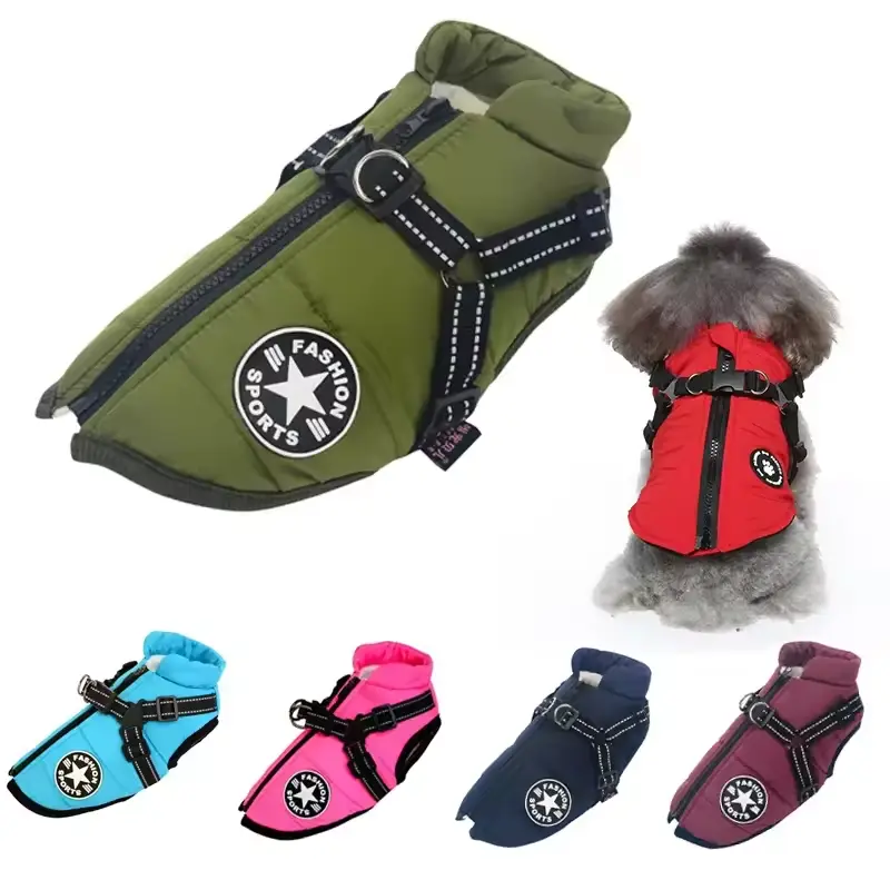 337 Large Pet Dog Jacket With Harness Winter Warm Dog Clothes For Labrador Waterproof Big Dog Coat Chihuahua French Bulldog Outfits
